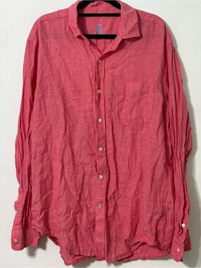 J. McLaughlin Men's Coral/Pink Button-Down Linen Shirt size large